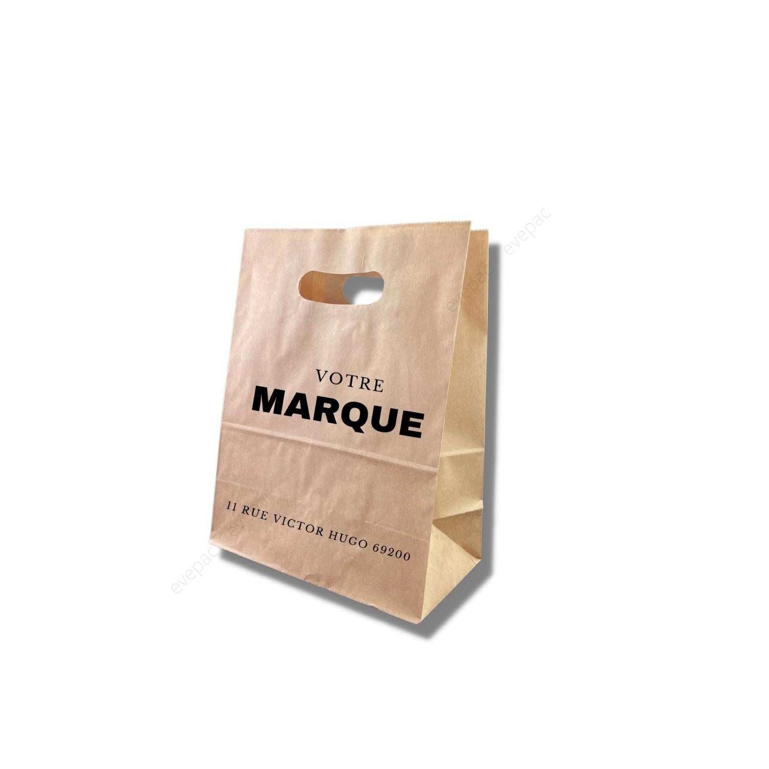 sac papier kraft personnalise brun a poignees decoupees evepac